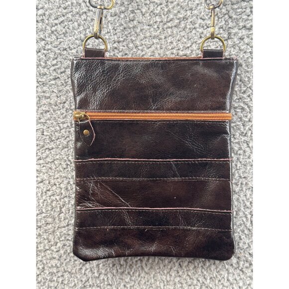 JEANS Brown Leather Crossbody Bag With Orange Zipper - Picture 3 of 8